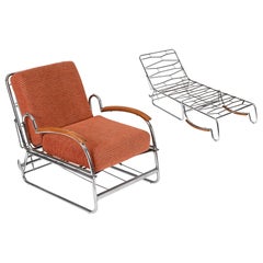 Used Bauhaus Tubular Chrome and Walnut Adjustable Bed Armchair, Marcel Breuer, 1940s