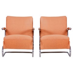 Bauhaus Tubular Chrome Armchairs by Mücke Melder, Original Condition, 1930s