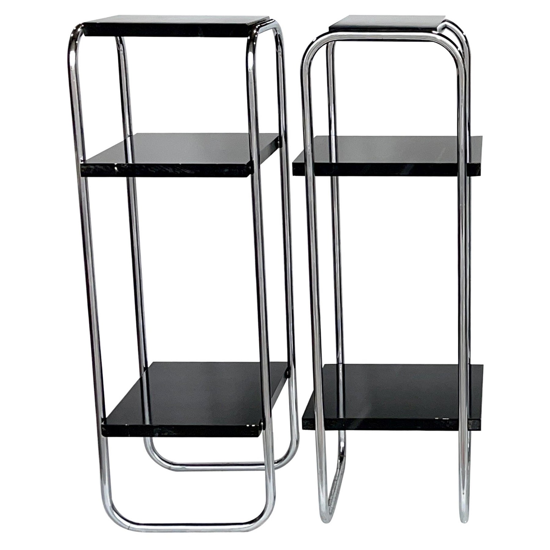 Bauhaus Tubular Chrome Etageres x2