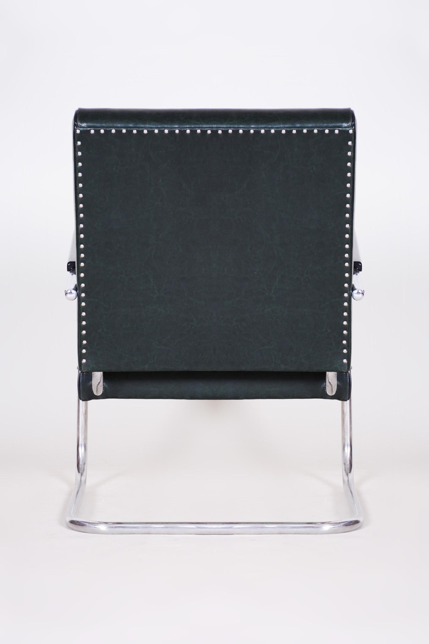 Bauhaus Tubular Chrome-Plated Steel Armchair by SAB, New Upholstery, 1930s 4