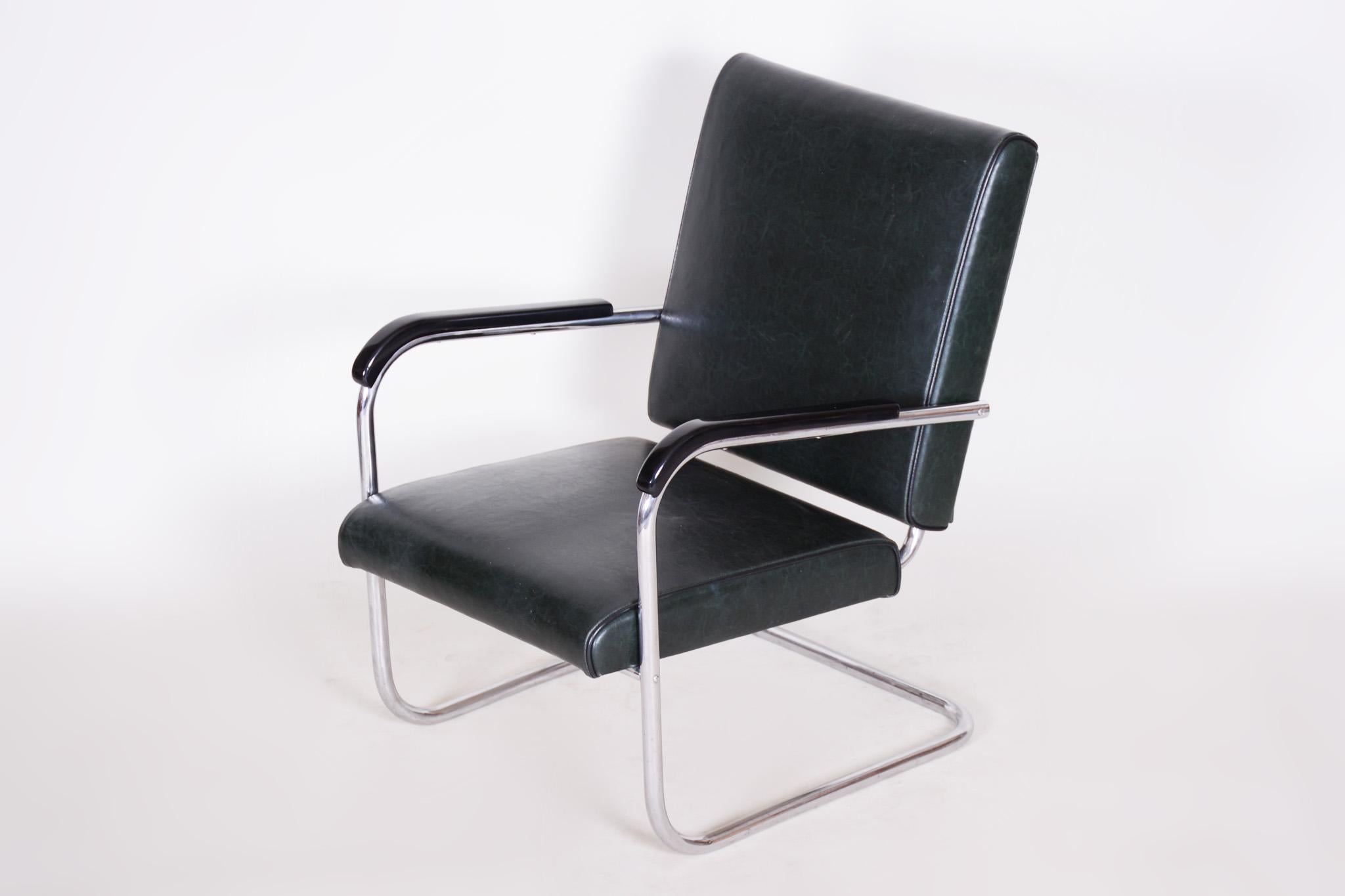 Bauhaus Tubular Chrome-Plated Steel Armchair by SAB, New Upholstery, 1930s 6