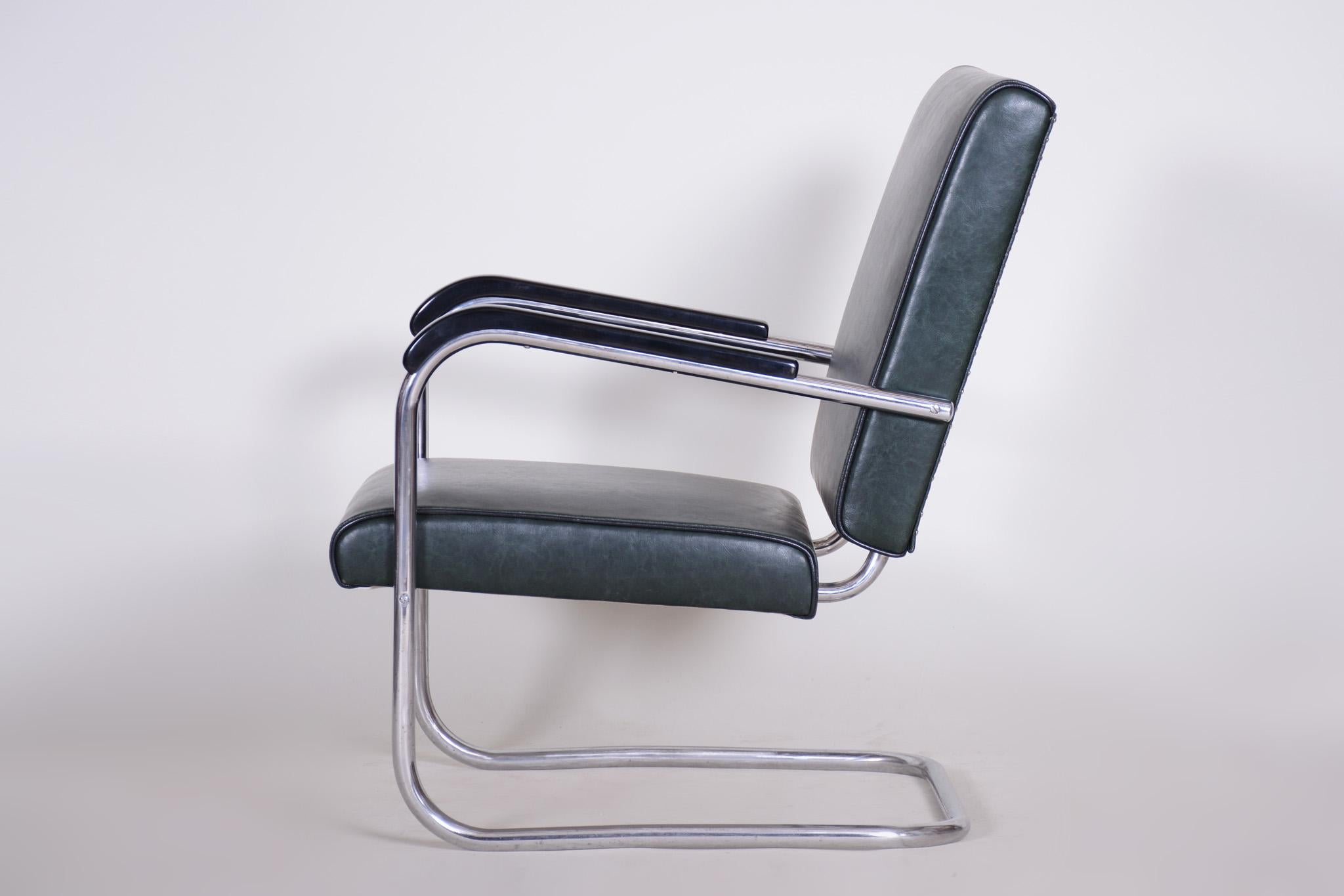 Bauhaus Tubular Chrome-Plated Steel Armchair by SAB, New Upholstery, 1930s 1