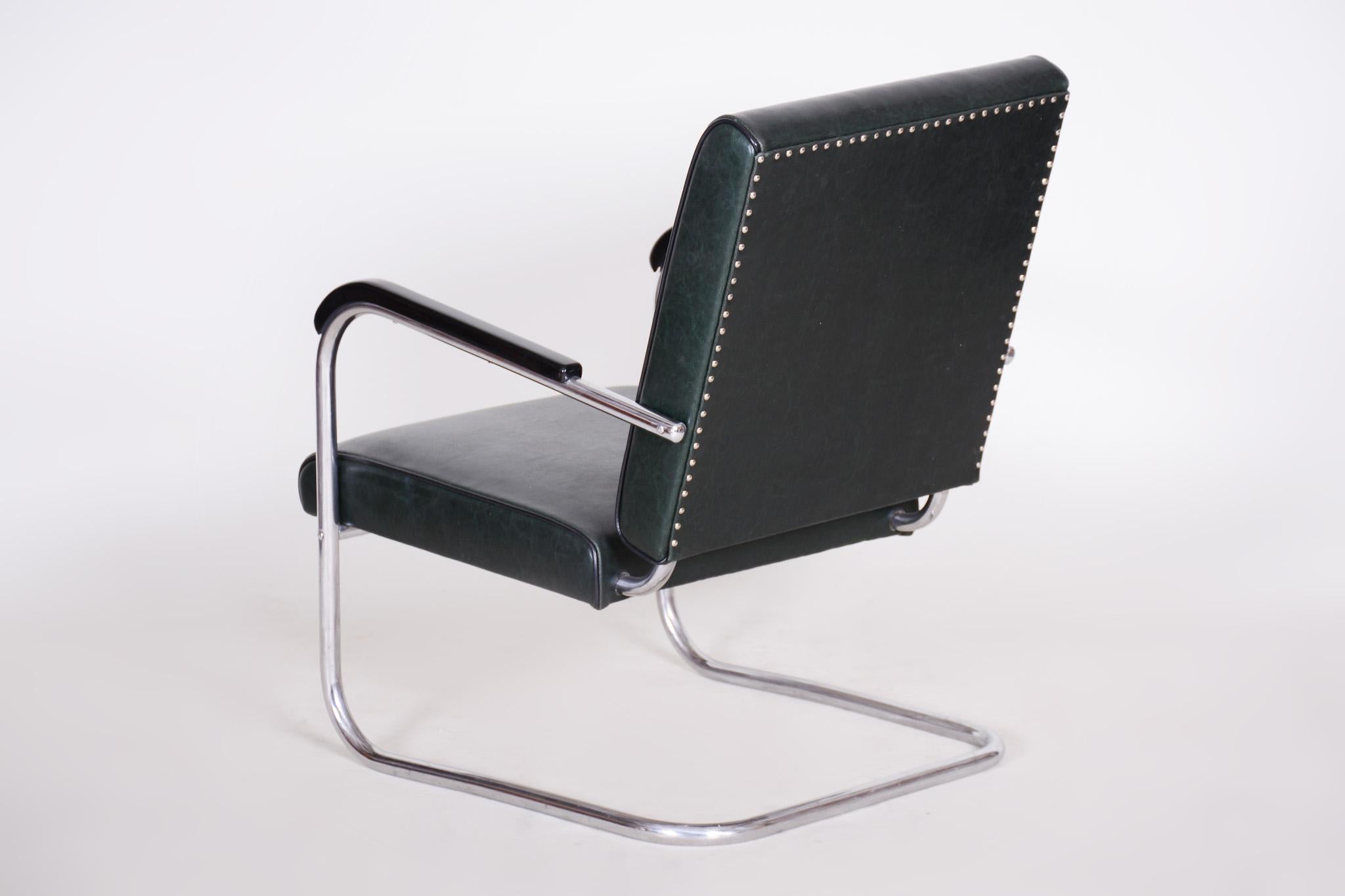 Bauhaus Tubular Chrome-Plated Steel Armchair by SAB, New Upholstery, 1930s 3