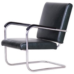 Bauhaus Tubular Chrome-Plated Steel Armchair by SAB, New Upholstery, 1930s