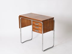 Bauhaus Tubular Folding Desk in Walnut, Signed by Cova Milano, Italy, 1940s
