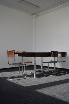 Bauhaus Dining Set By Robert Slezák in Chrome and Oak, 1930s