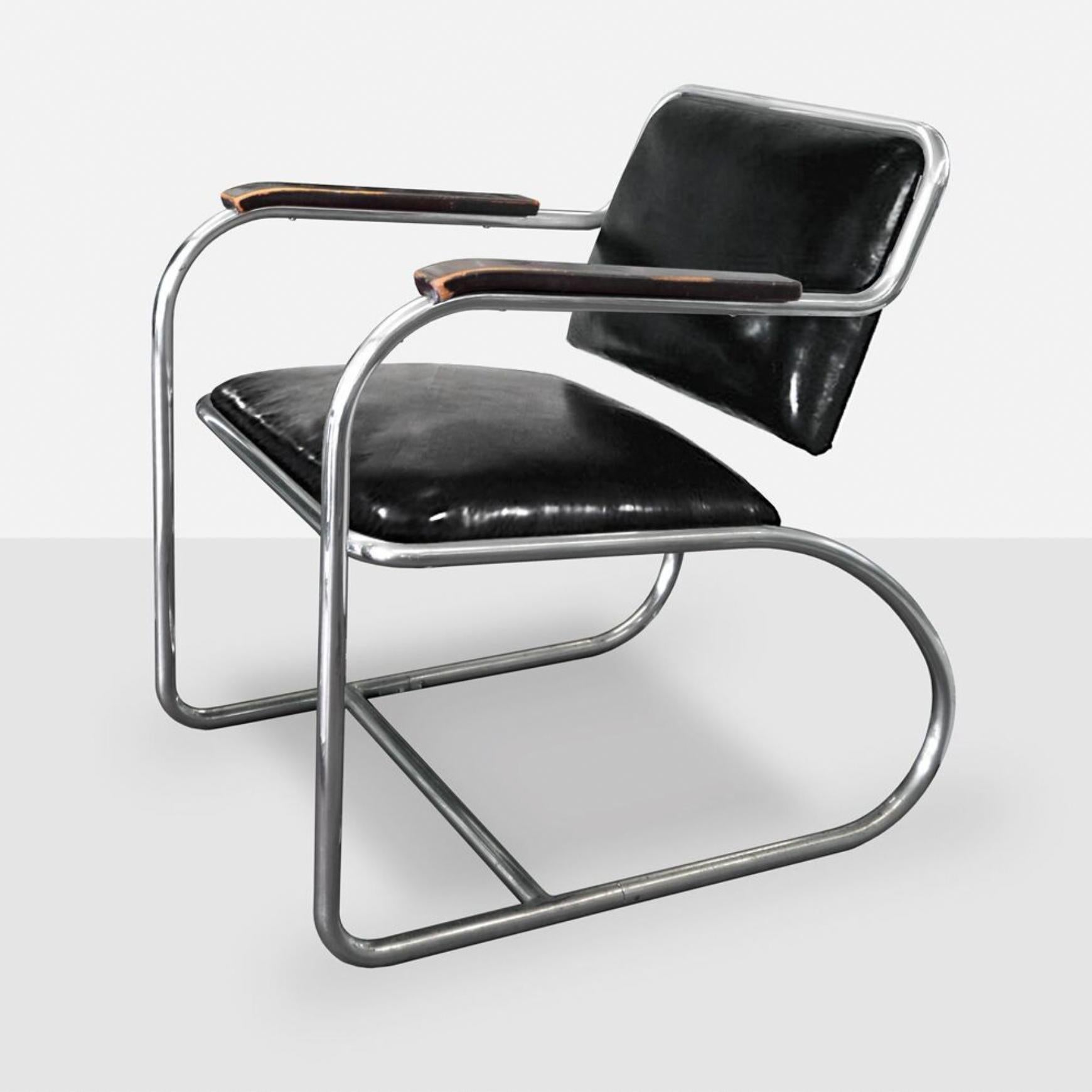 Bauhaus tubular steel armchair, model RS 4, designed by Heinz and Bodo Rasch and manufactured by Mauser Werke, Waldeck, Germany, around 1936. 
A rare and important design in exquisite condition.