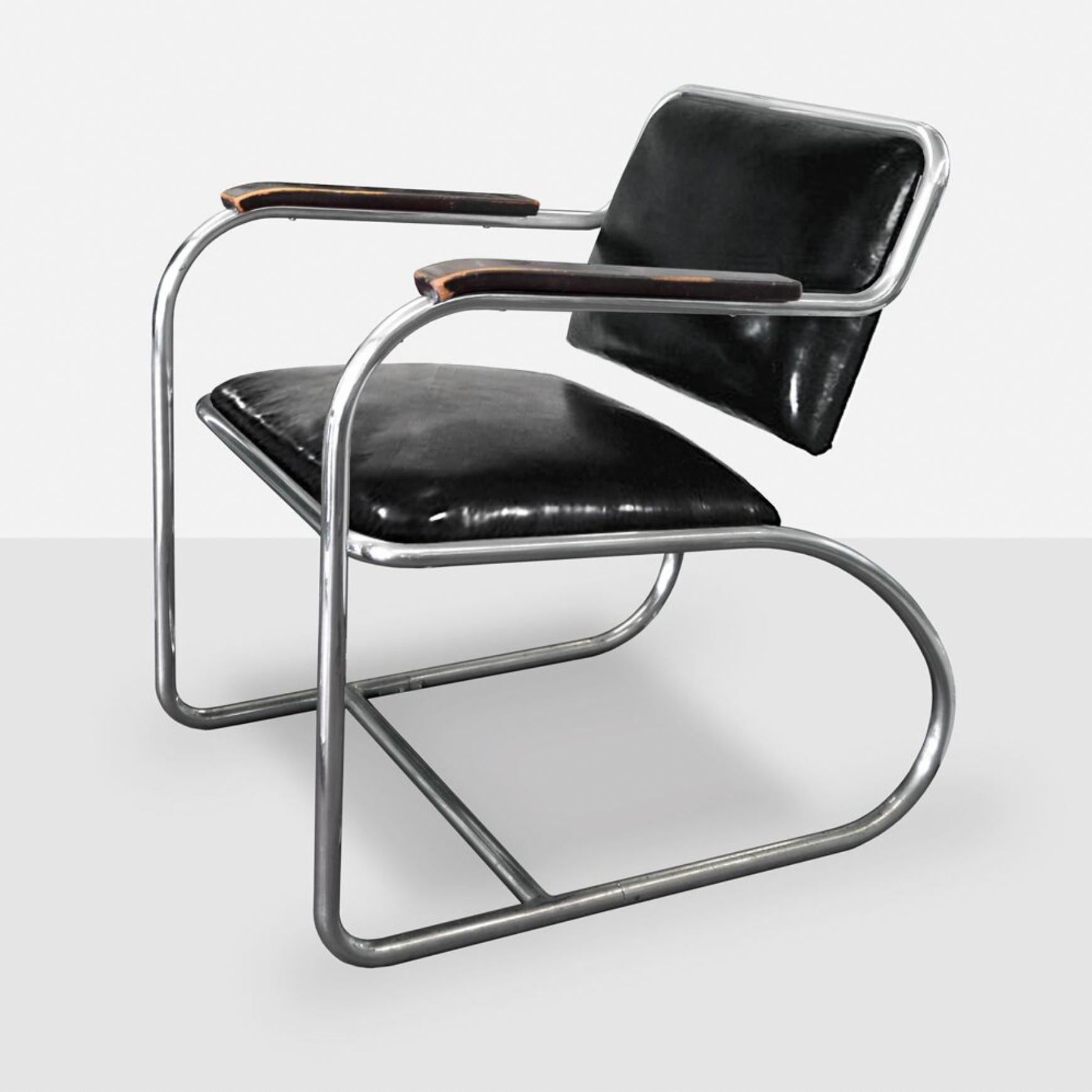 Poltrona Bauhaus in acciaio tubolare, modello RS 4, progettata da Heinz e Bodo Rasch e prodotta da Mauser Werke, Waldeck, Germania, intorno al 1936. 