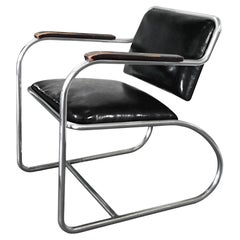 Vintage Bauhaus Tubular Steel Armchair by Mauser, Chromed Metall, Leather, Germany, 1936