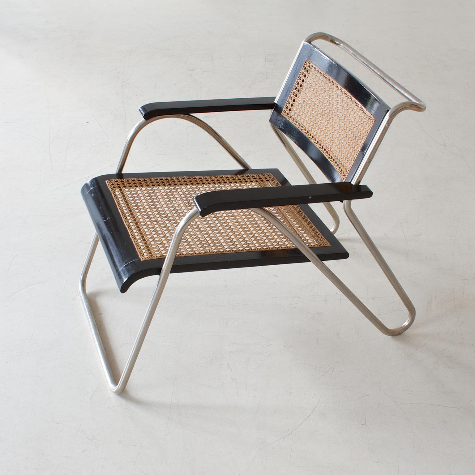 Plated Bauhaus Tubular Steel Armchairs by Erich Dieckmann, Black Lacquered Wood, 1931