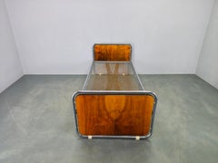 Bauhaus Tubular Steel Bed with Walnut Veneer Panels, 1930s