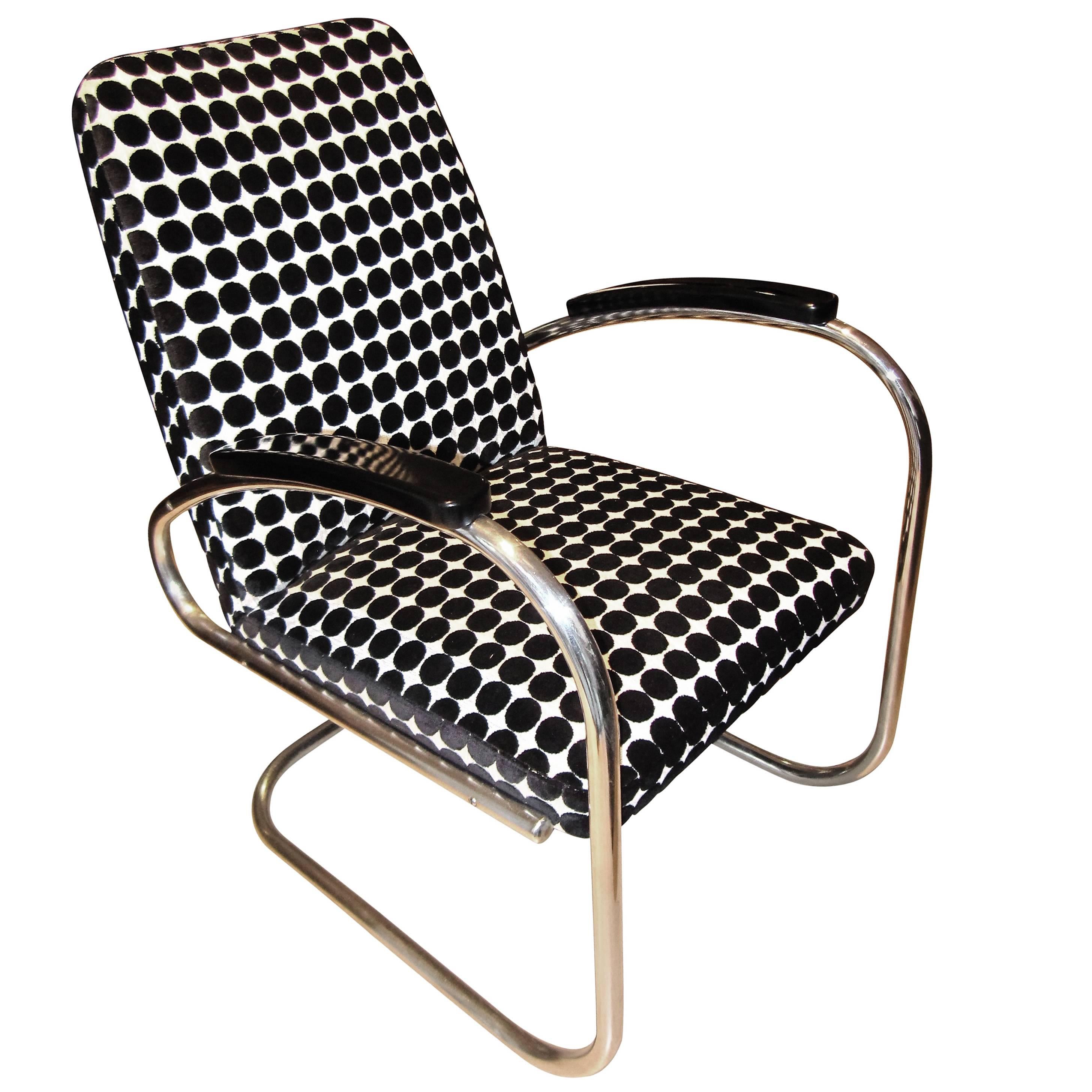 Bauhaus Tubular Steel Chair, 'FUN' Fabric, Germany circa 1925