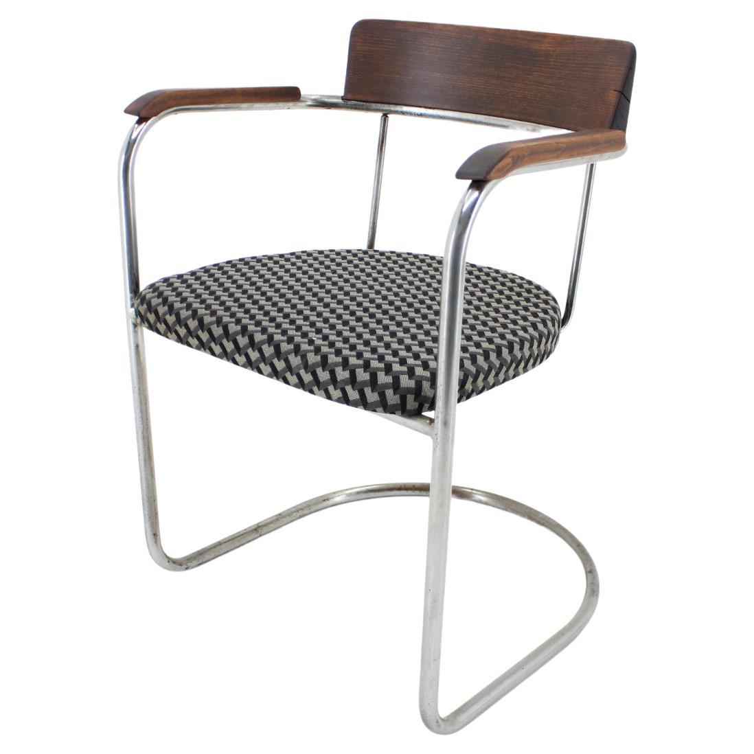 Bauhaus Tubular Steel Chrome Desk Chair 1930s / Czechoslovakia