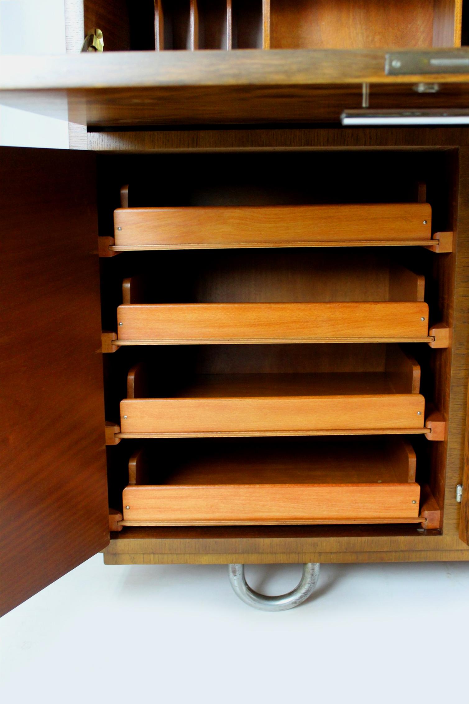 Bauhaus Tubular Steel Cupboard Cabinet with Secretary Desk by R. Slezak, 1930s For Sale 9