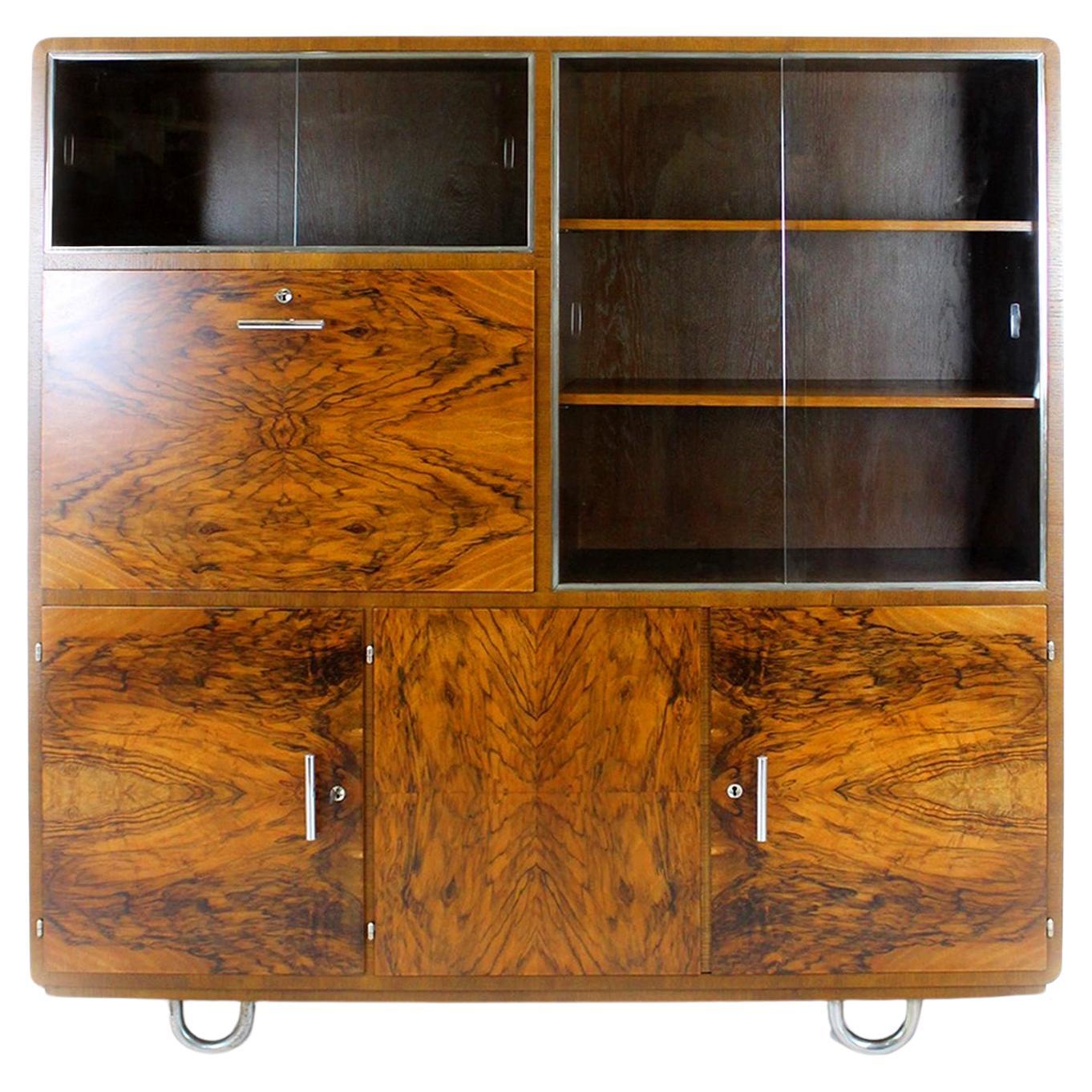 Bauhaus Tubular Steel Cupboard Cabinet with Secretary Desk by R. Slezak, 1930s For Sale