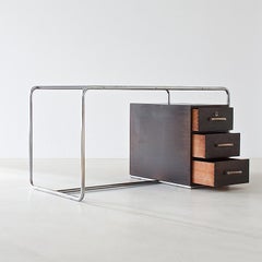 Bauhaus Tubular Steel Desk by Bruno Weil for Thonet, Stained Wood, Germany, 1930