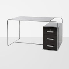 Scrivania Bauhaus in acciaio tubolare di Thonet, metallo cromato, legno laccato, 1930