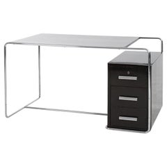 Bauhaus Tubular Steel Desk by Thonet, Chrome Plated Metal, Lacquered Wood, 1930