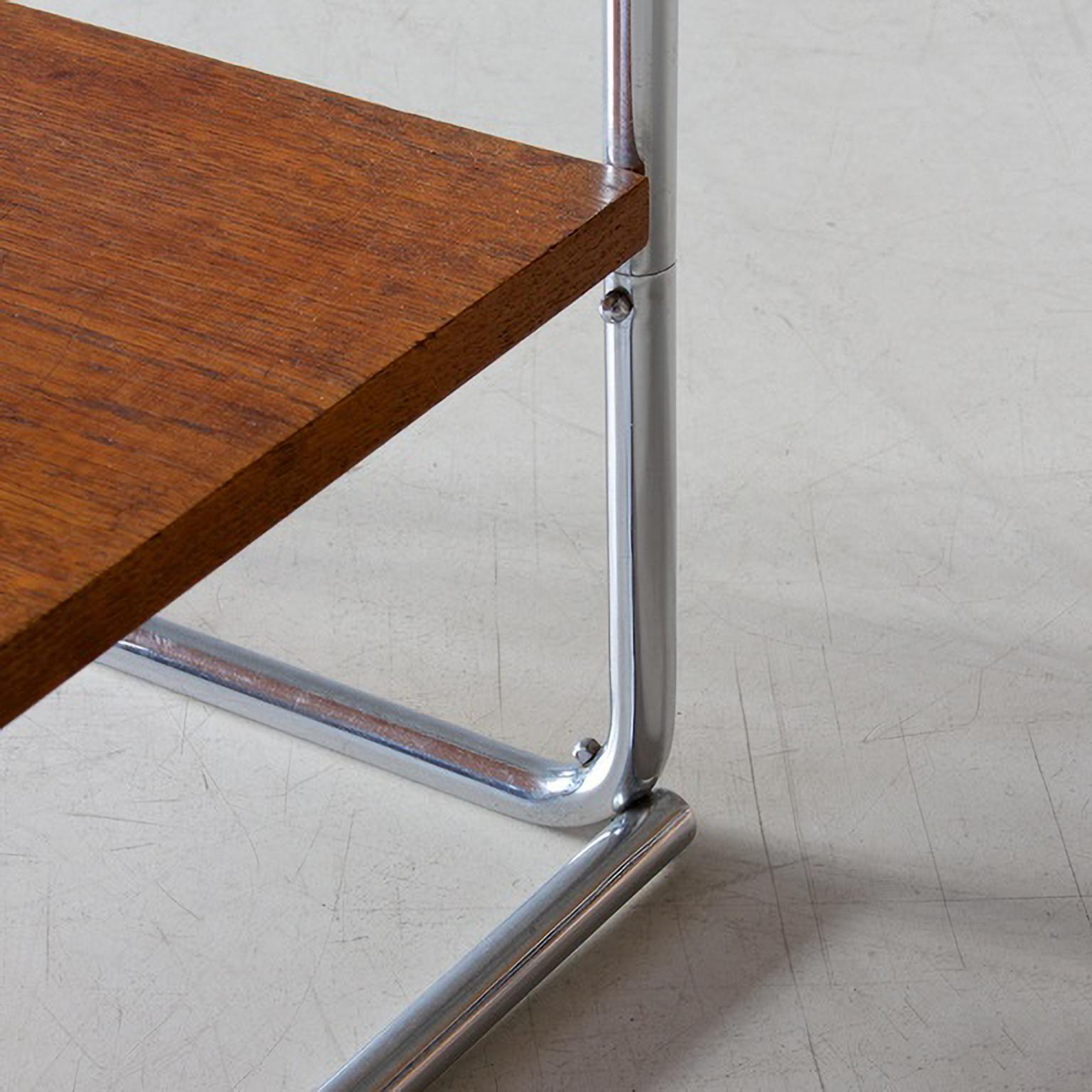 Bauhaus-Beistelltisch aus Stahlrohr mit Schublade, verchromtes Metall, furniertes Holz, 1930 (Furnier) im Angebot
