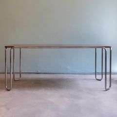 Bauhaus Tubular Steel Loop-Leg Table with Walnut Veneer