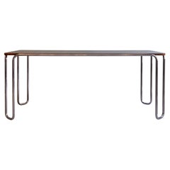 Bauhaus Tubular Steel Loop-Leg Table with Walnut Veneer
