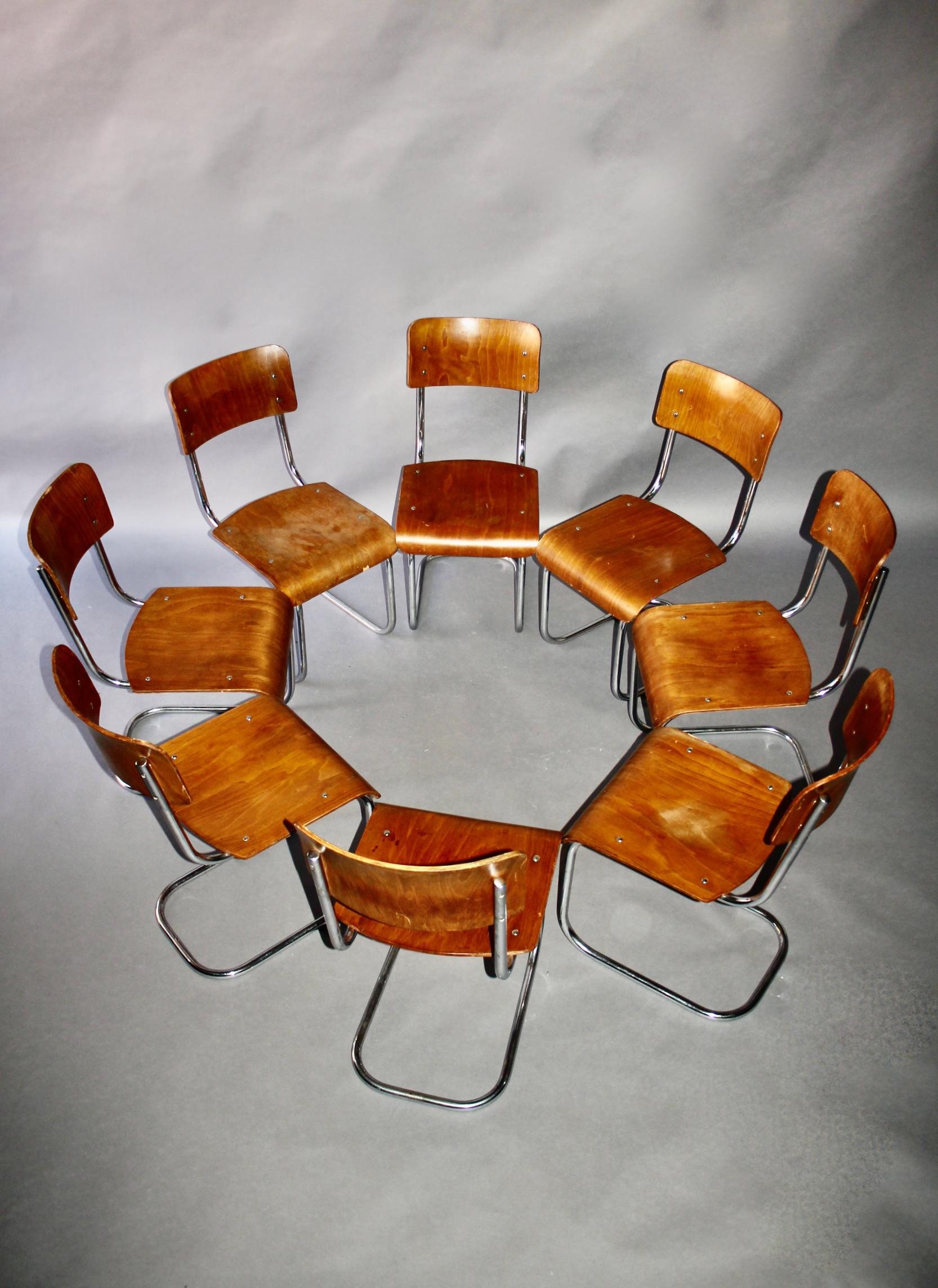 Ensemble de 8 chaises Bauhaus en acier tubulaire en vente 5