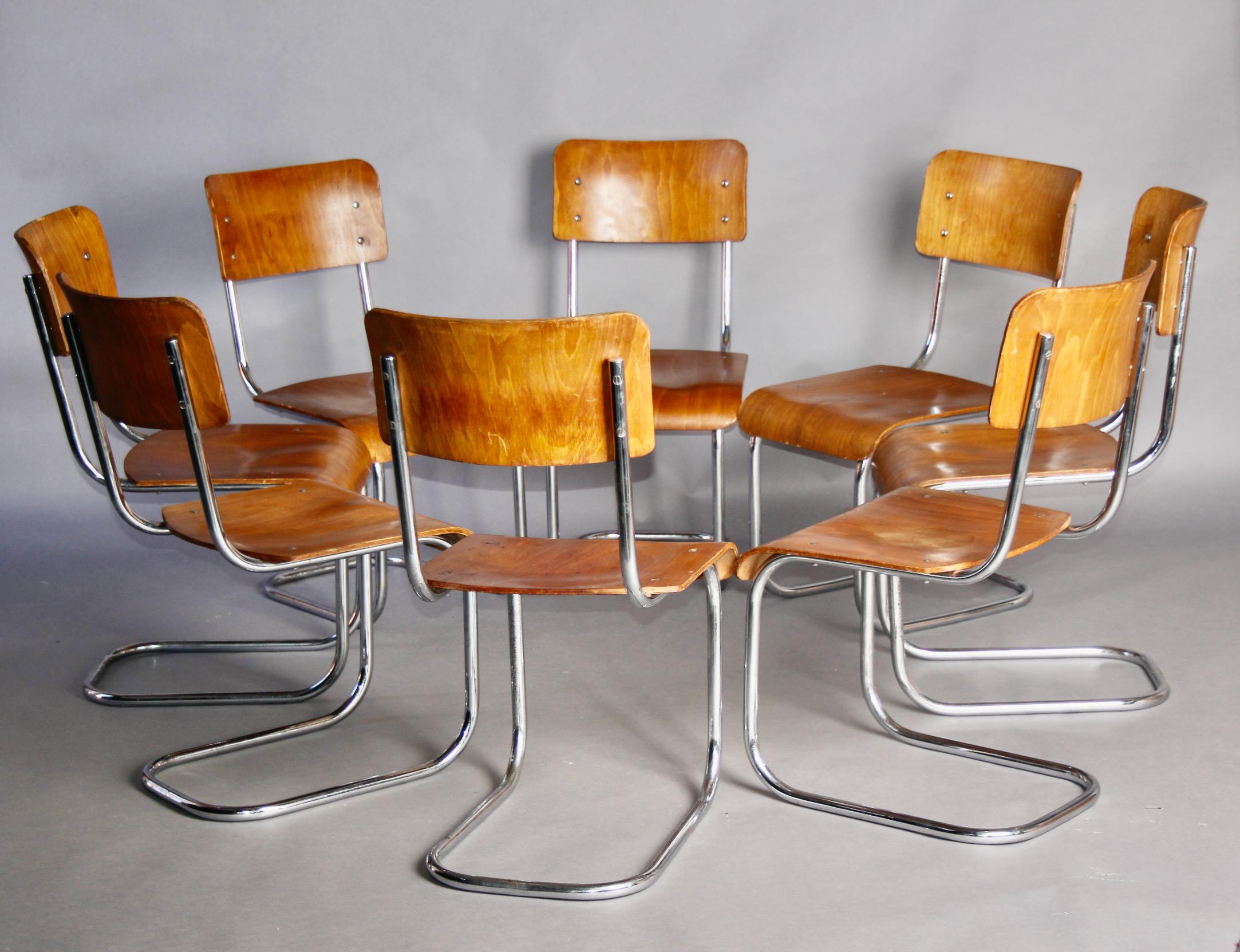 Ensemble de 8 chaises Bauhaus en acier tubulaire en vente 1