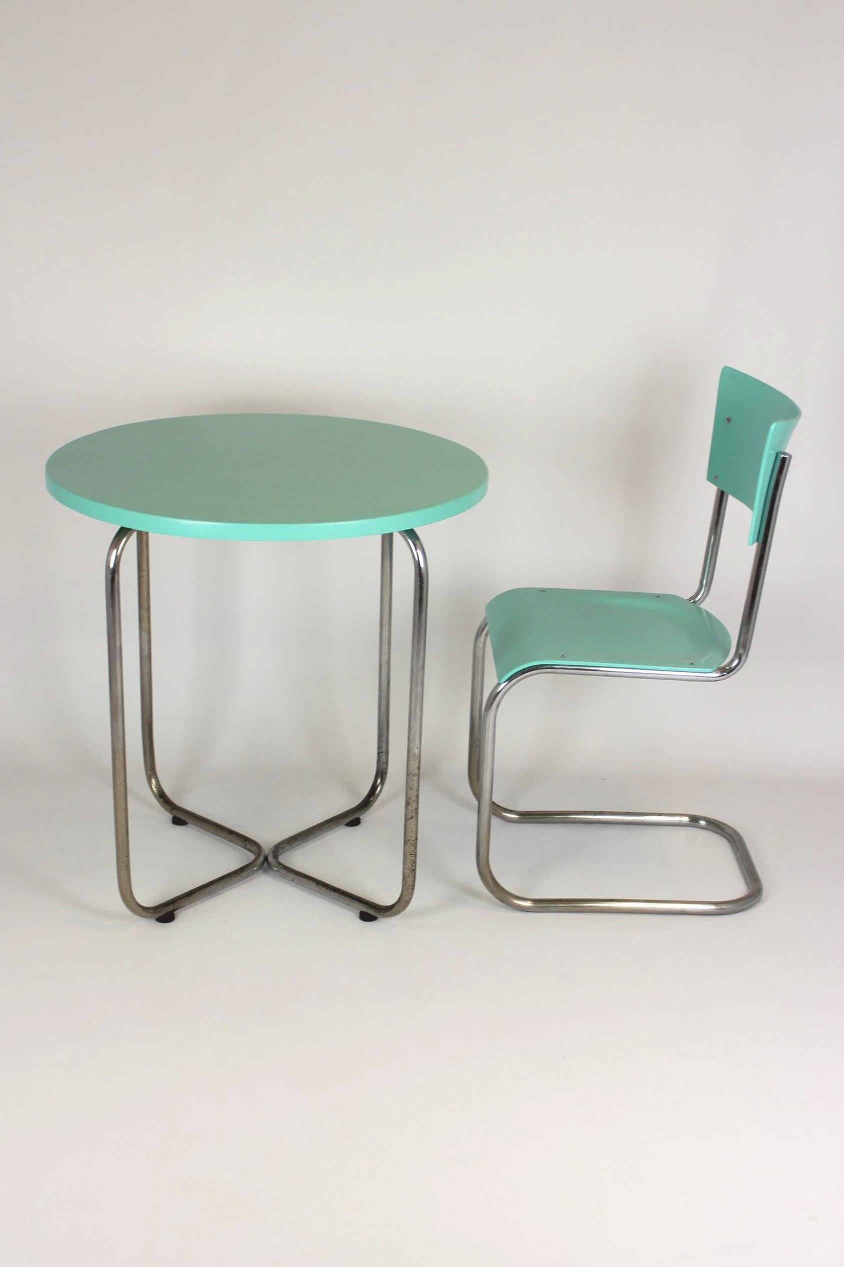 Bauhaus Tubular Steel Set, Round Table and Chair by Mart Stam, 1930s For Sale 6