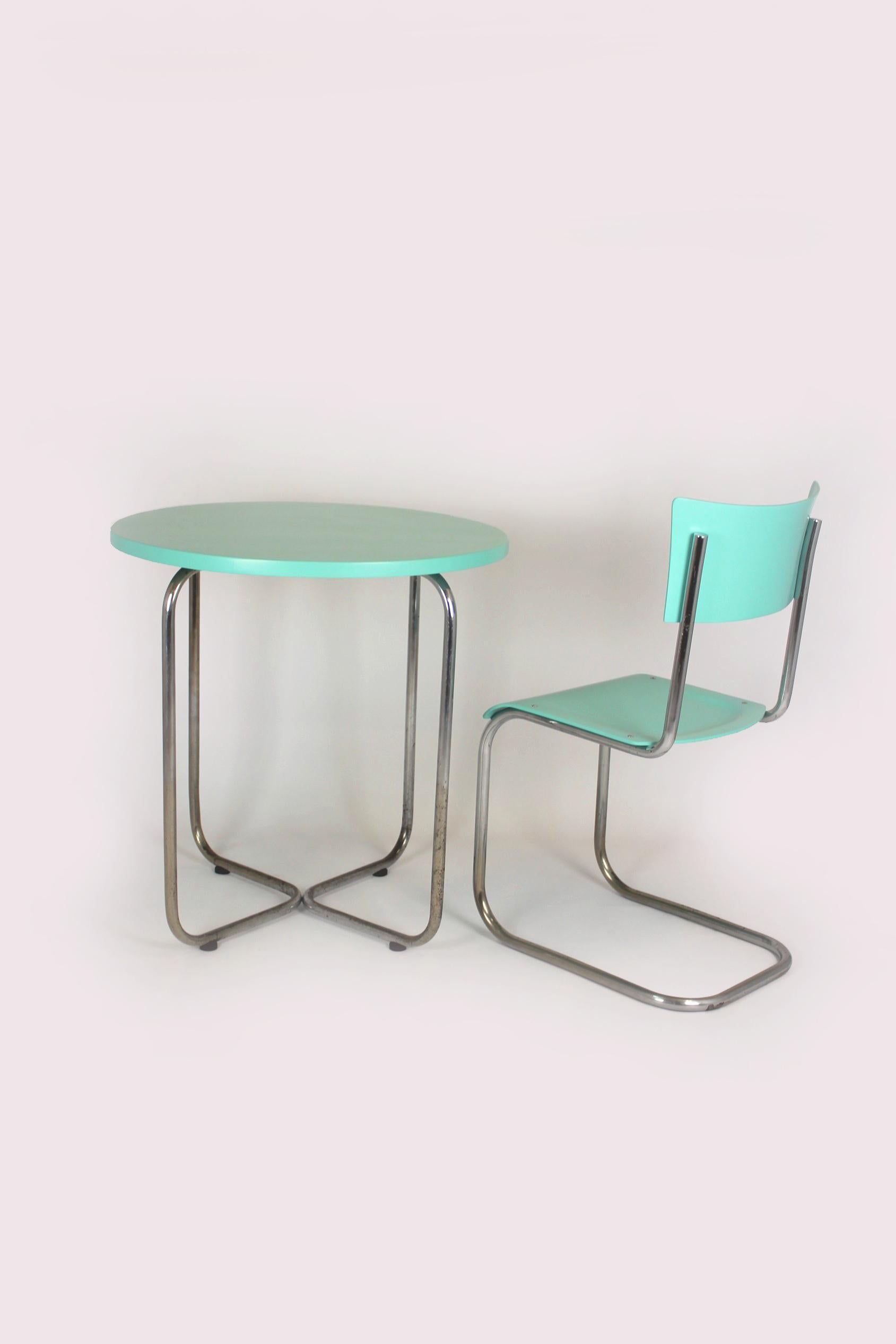 Bauhaus Tubular Steel Set, Round Table and Chair by Mart Stam, 1930s For Sale 10