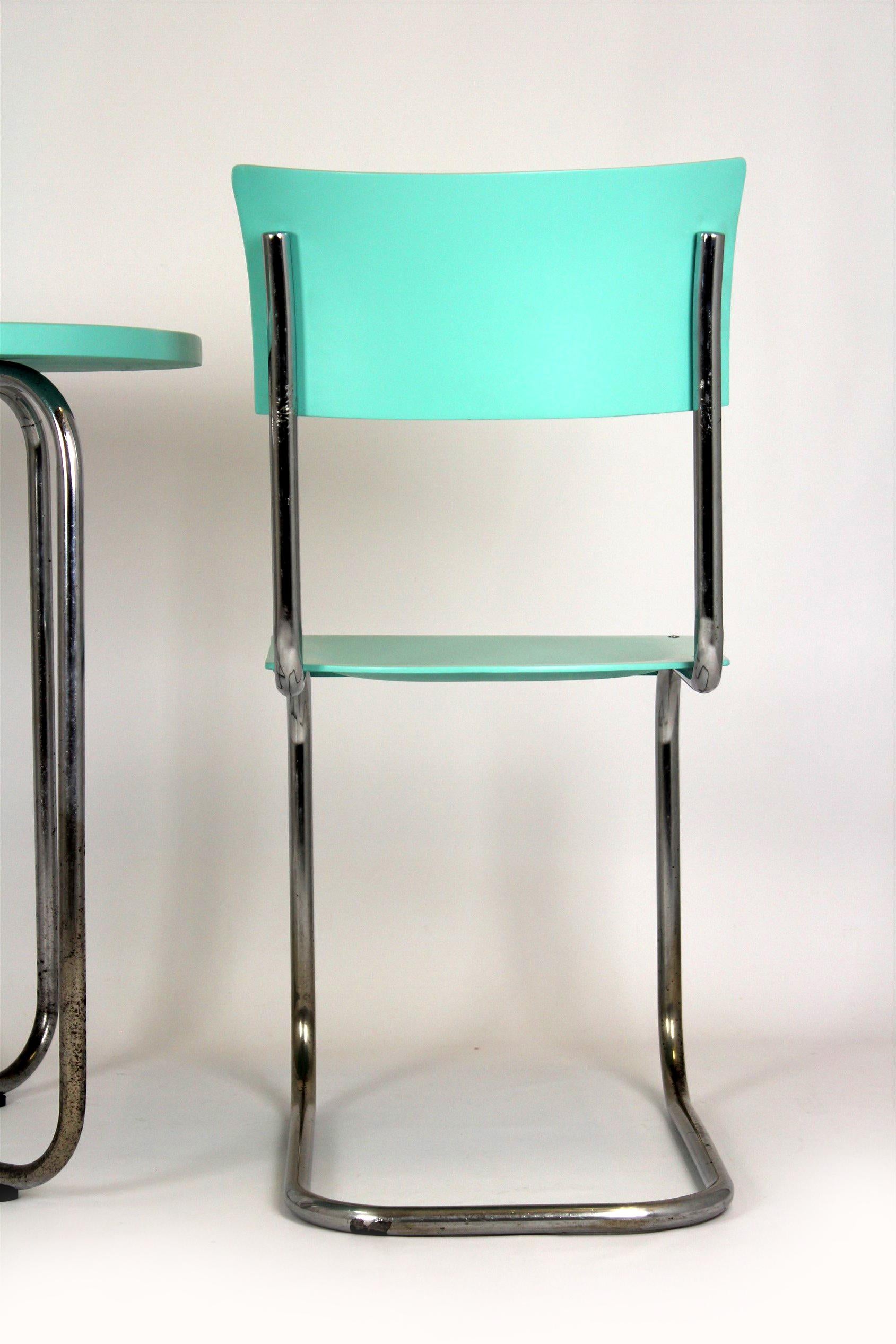 Bauhaus Tubular Steel Set, Round Table and Chair by Mart Stam, 1930s For Sale 11