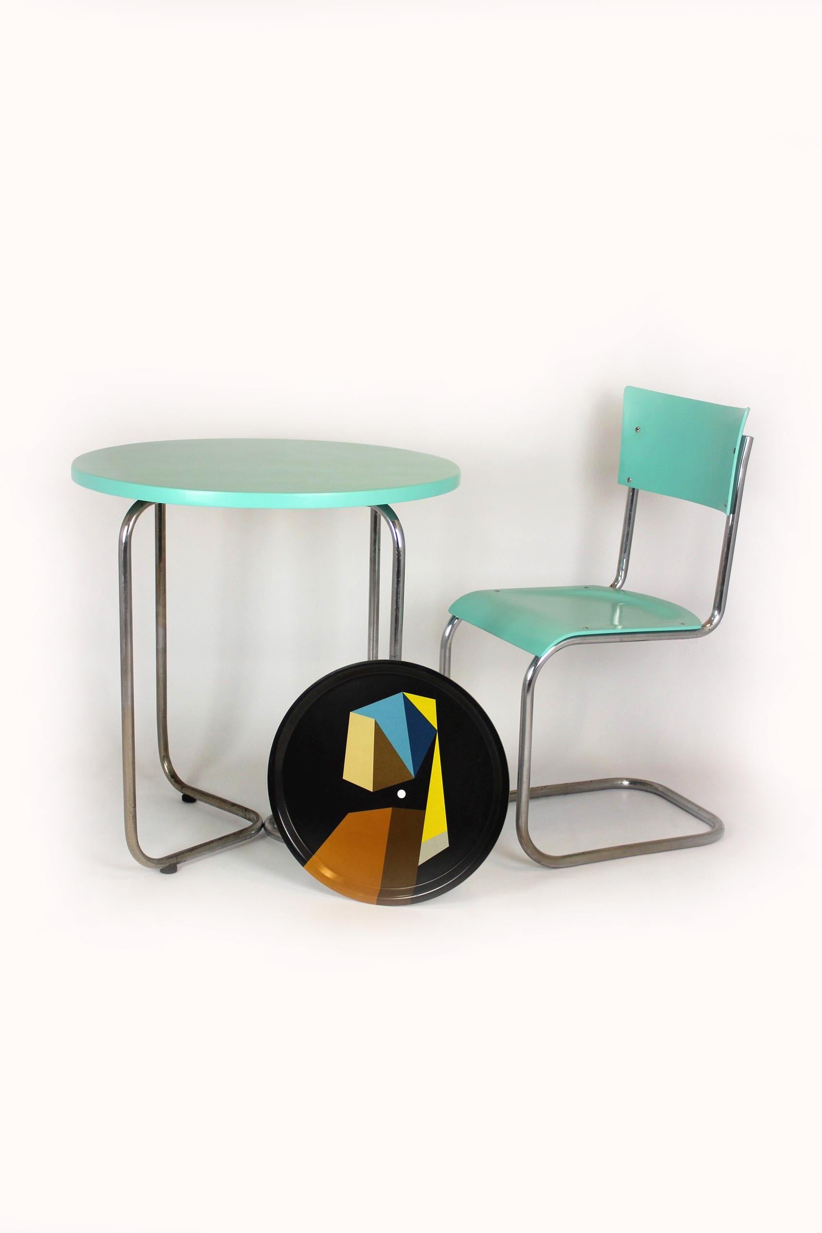 Bauhaus Tubular Steel Set, Round Table and Chair by Mart Stam, 1930s For Sale 14