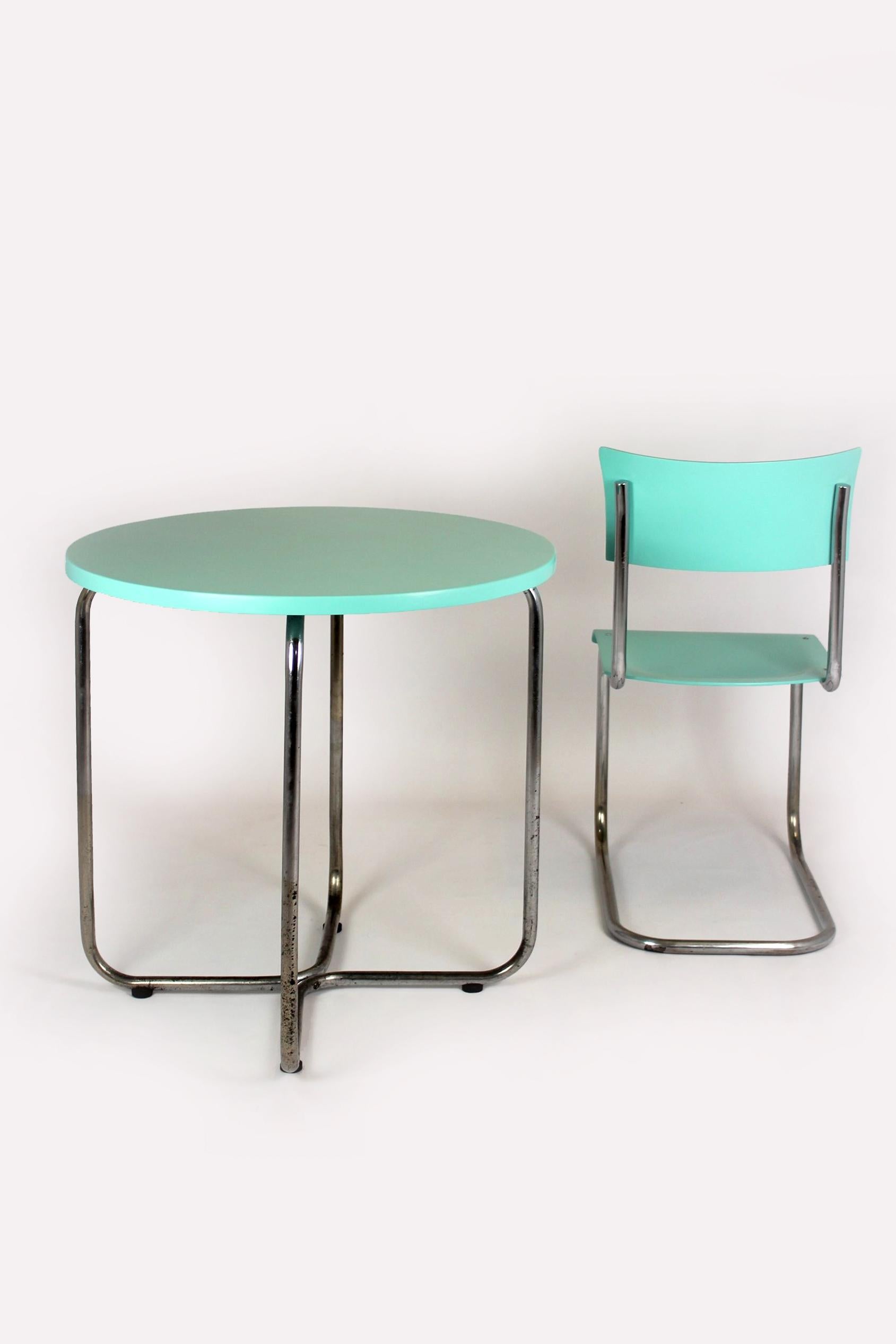 Bauhaus Tubular Steel Set, Round Table and Chair by Mart Stam, 1930s For Sale 15