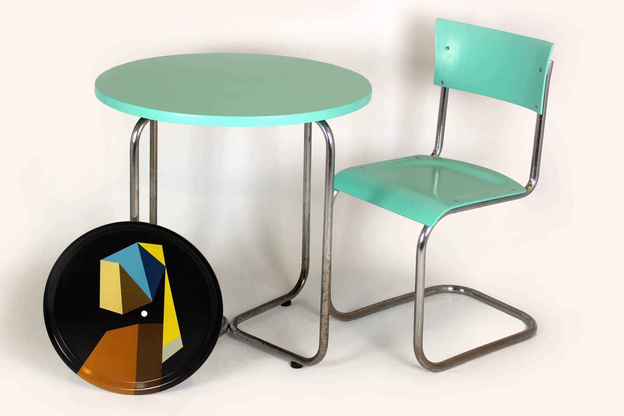 Bauhaus Tubular Steel Set, Round Table and Chair by Mart Stam, 1930s For Sale 2