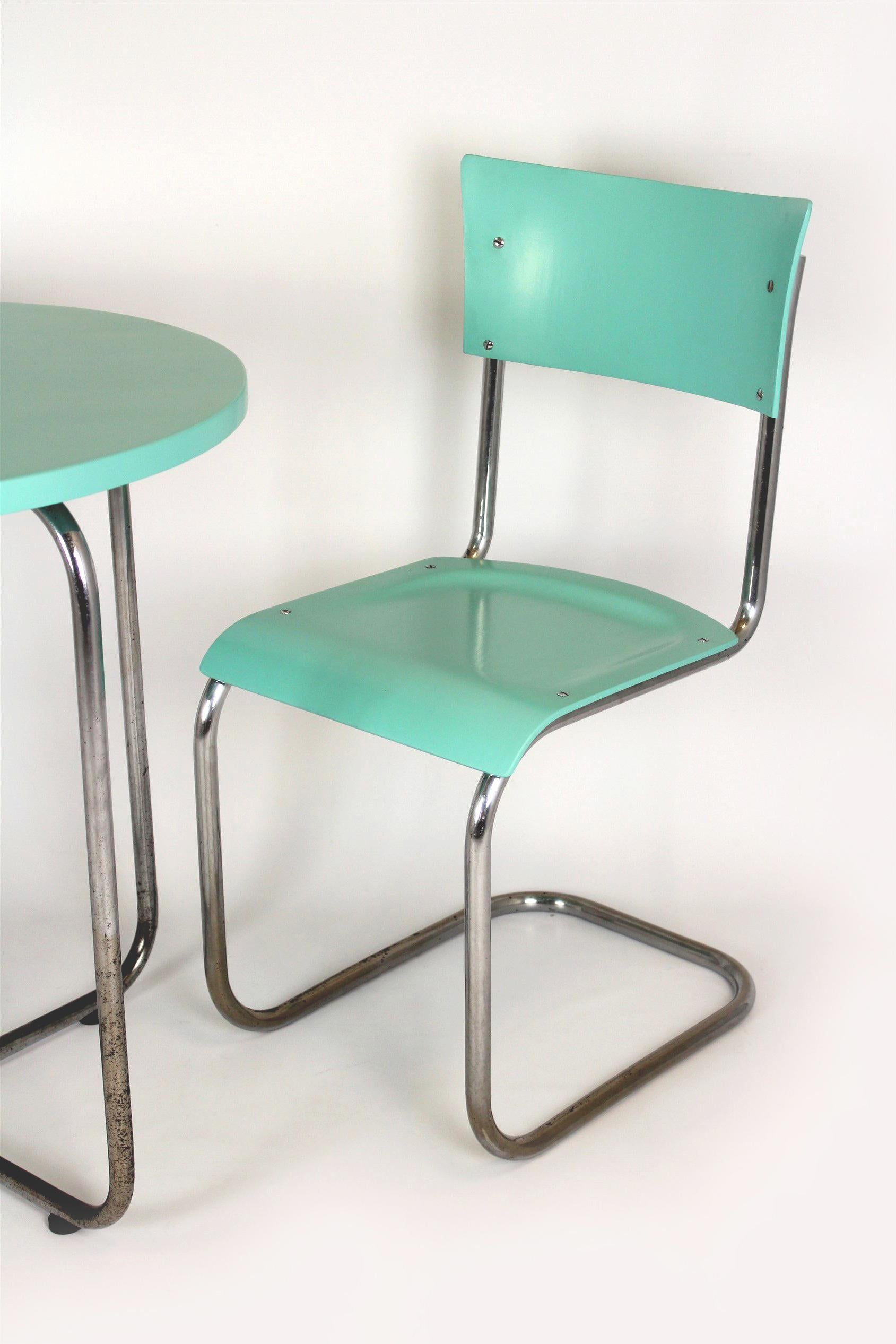 Bauhaus Tubular Steel Set, Round Table and Chair by Mart Stam, 1930s For Sale 3