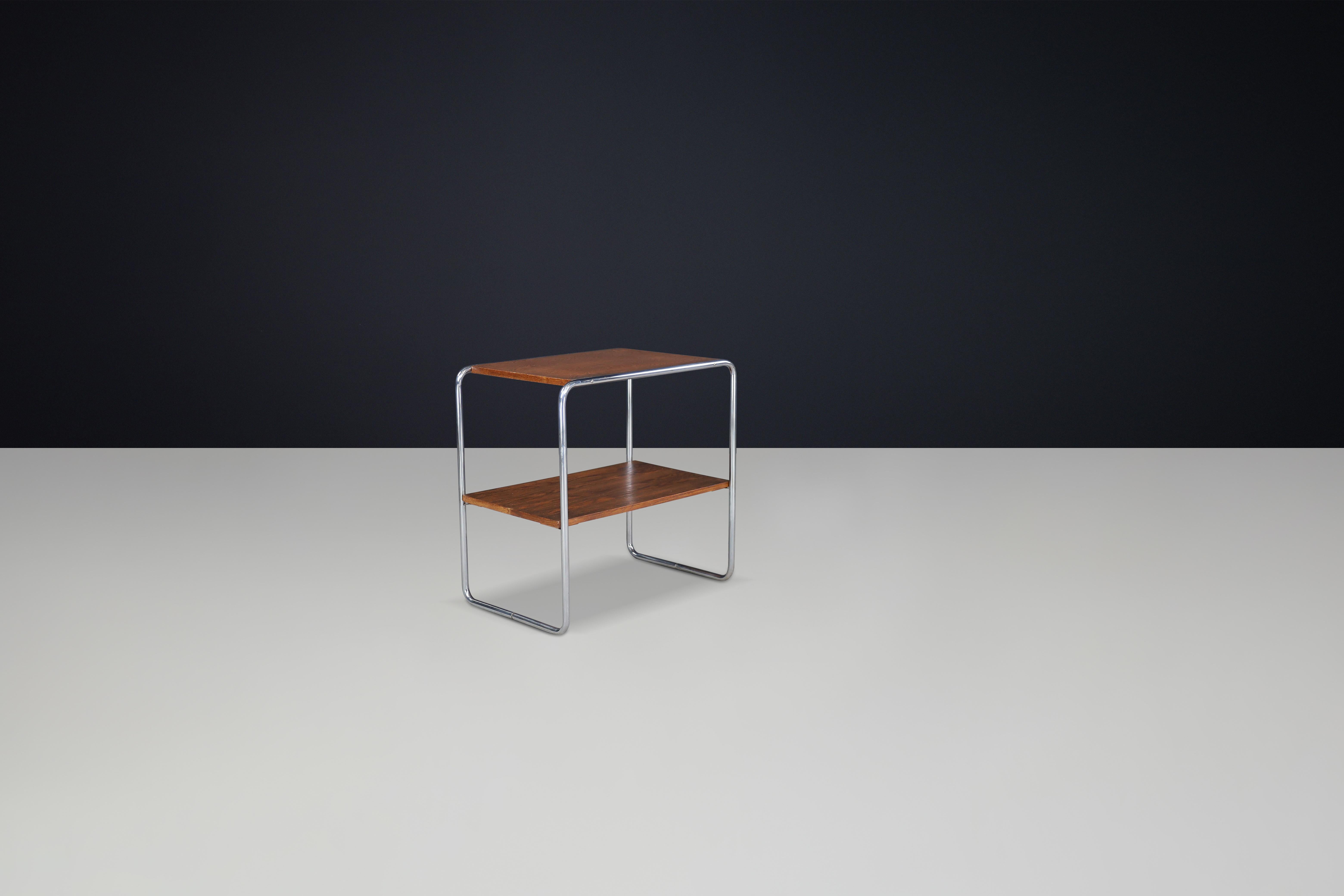 Bauhaus Tubular Steel and Wood Console Table, Model B12 by Marcel Breuer for Thonet, Prague, 1930s
2 available – priced per table

Dimensions: H 70 cm x W 70 cm x D 45 cm

A timeless Bauhaus design classic, this model B12 console table was created