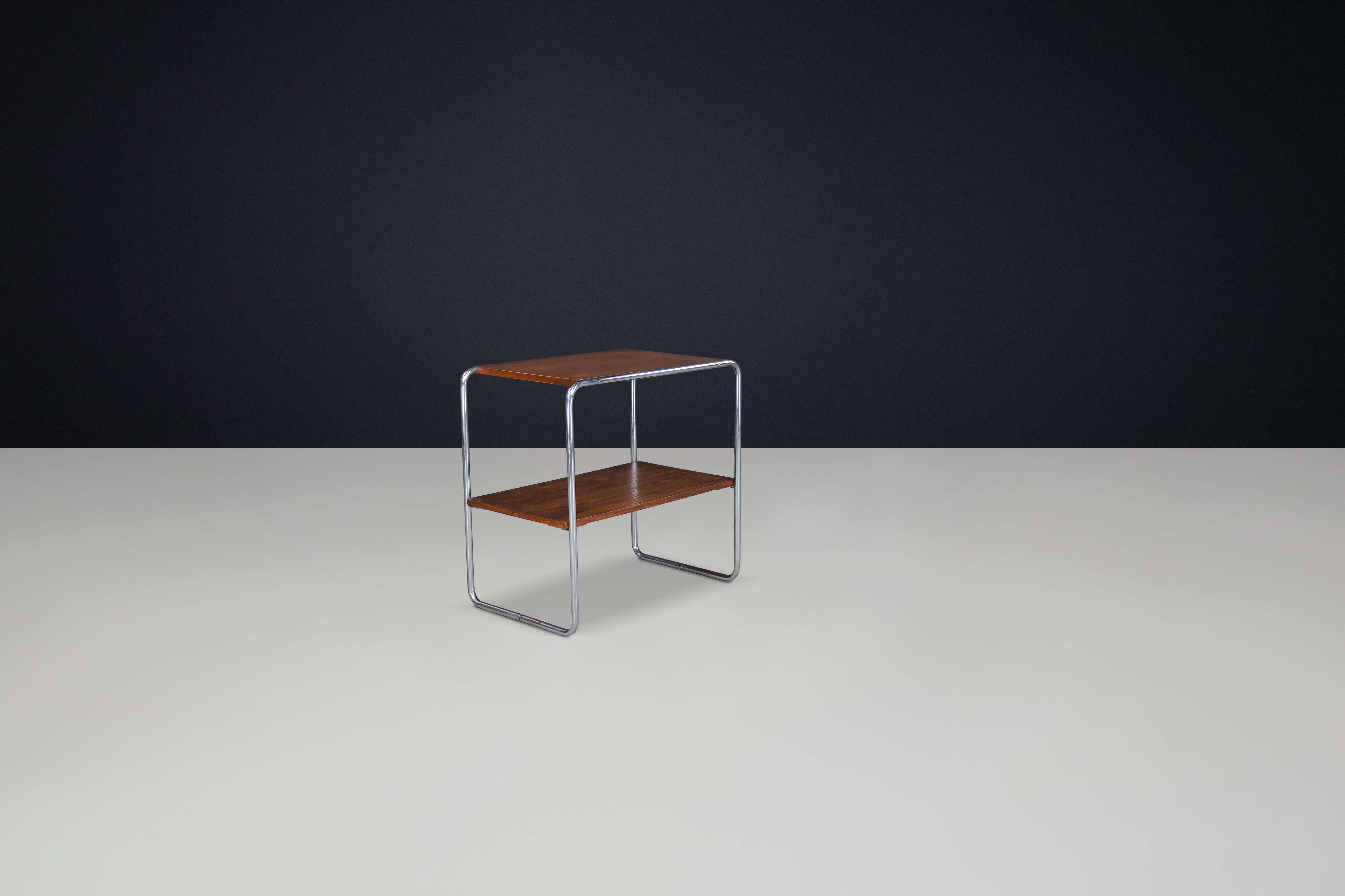 Bauhaus Tubular Steel Wood Console Table, Model B12 by Marcel Breuer for Thonet In Good Condition For Sale In Almelo, NL
