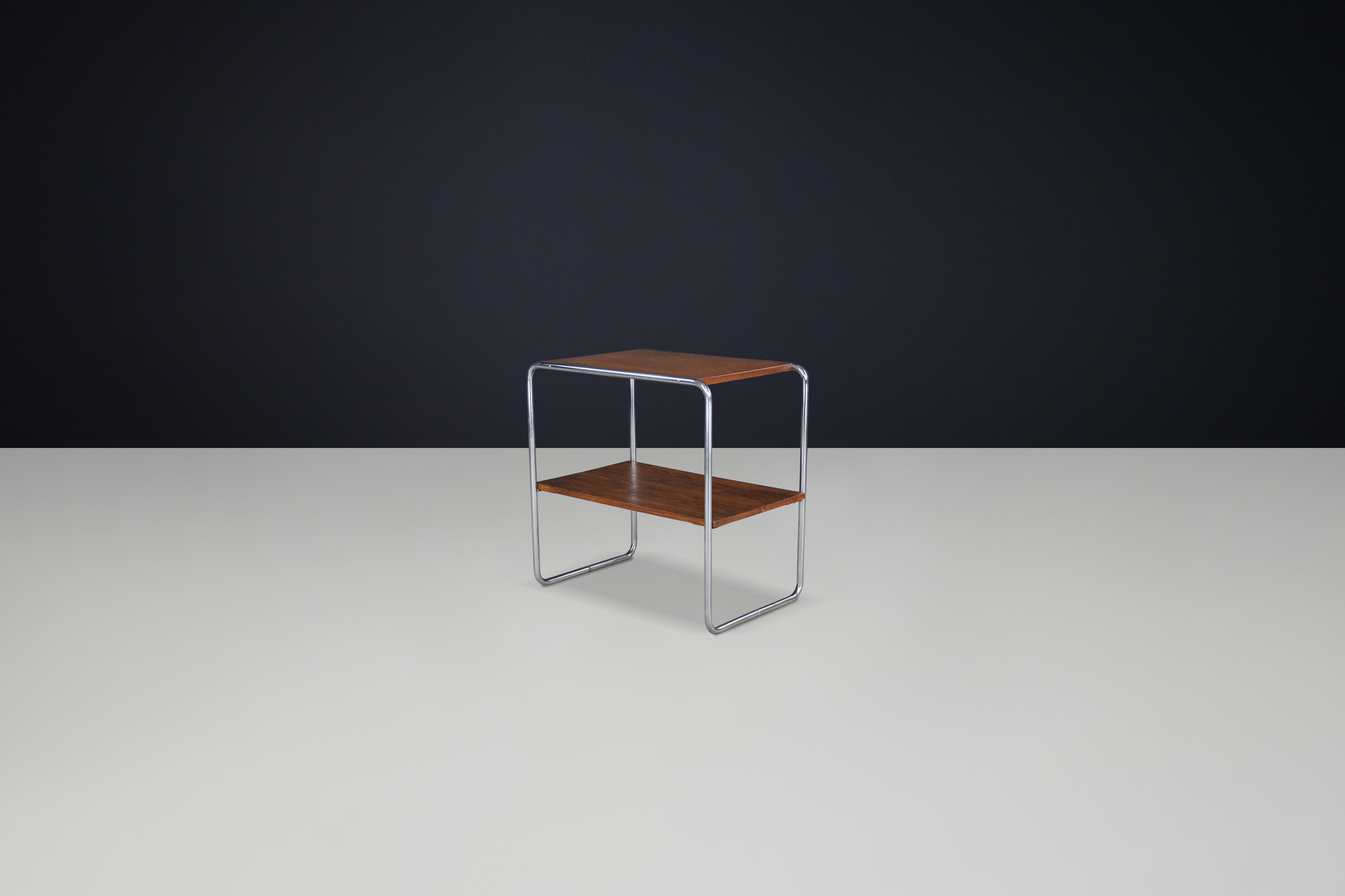 Mid-20th Century Bauhaus Tubular Steel Wood Console Table, Model B12 by Marcel Breuer for Thonet For Sale