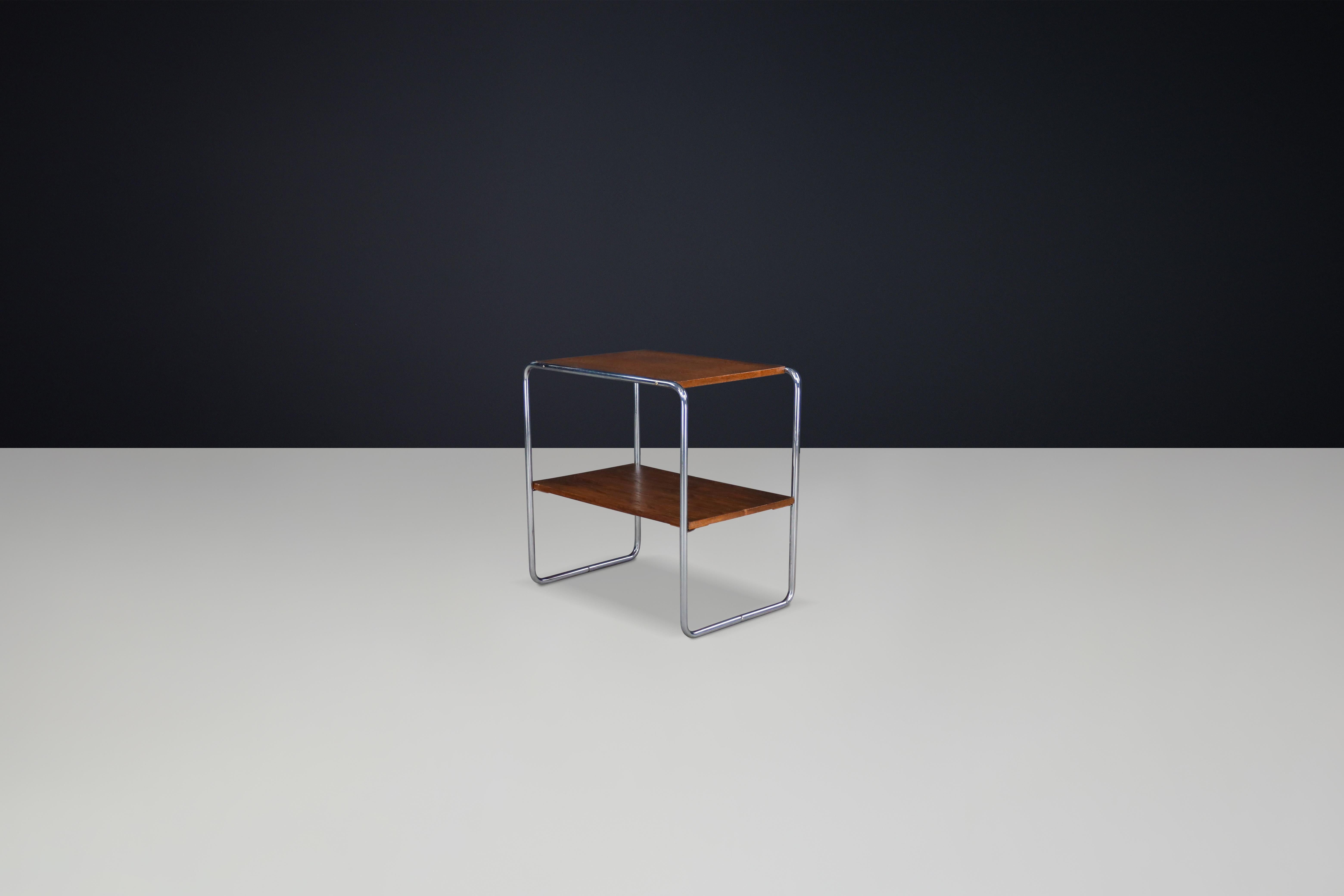 Bauhaus Tubular Steel Wood Console Table, Model B12 by Marcel Breuer for Thonet For Sale 2