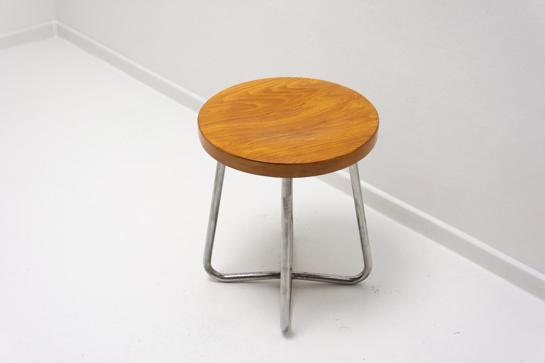 Tchèque Tabouret tubulaire Bauhaus, Robert Slezák, années 1930, Tchécoslovaquie en vente