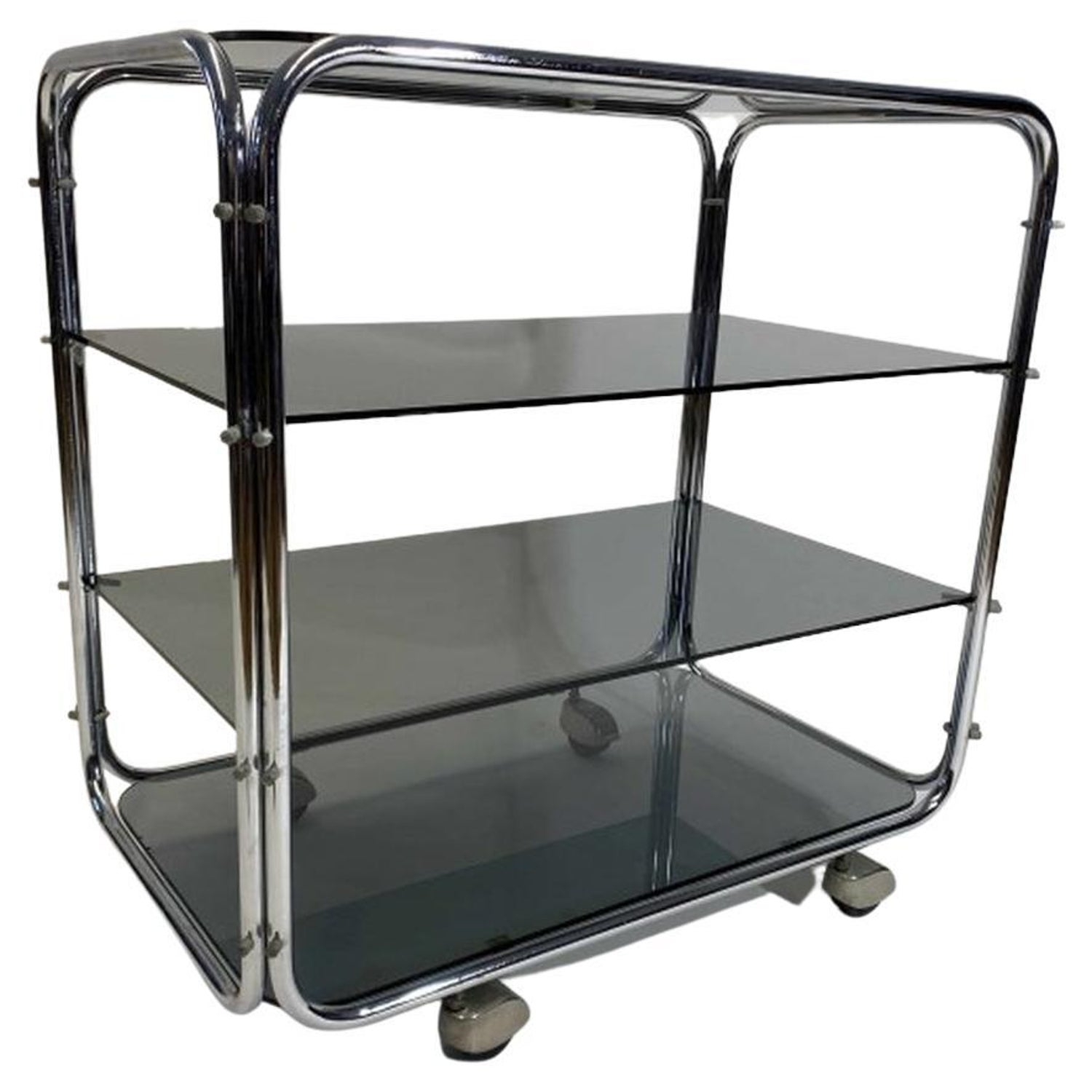 Bauhaus Tubular Trolley with Black Glass Tops For Sale at 1stDibs