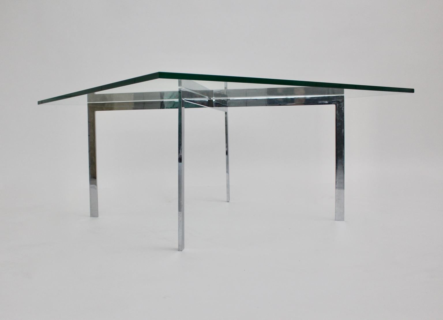 Metal Bauhaus Vintage Chrome Glass Coffee Table Barcelona by Mies van der Rohe, 1929 For Sale