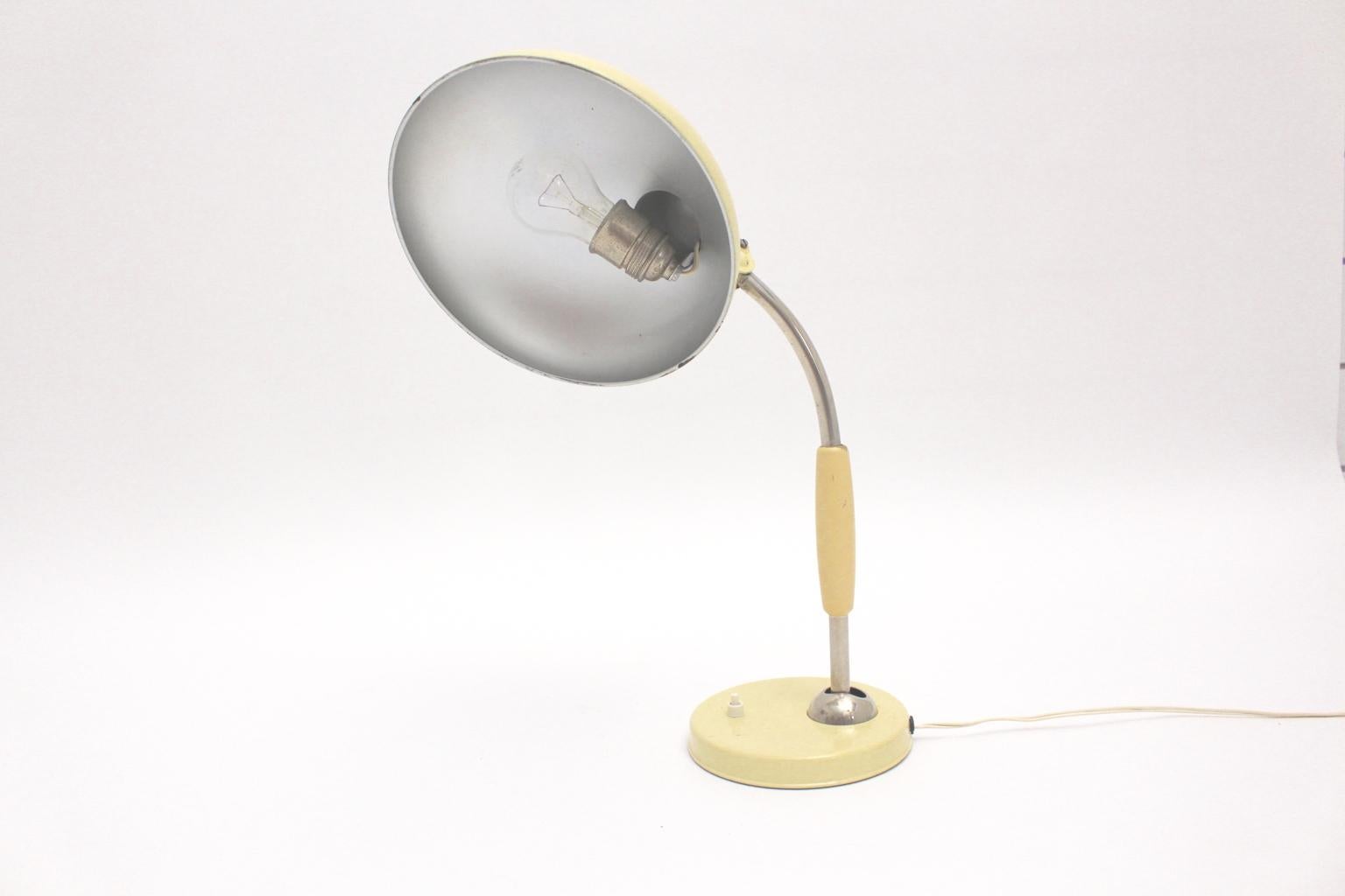 German Bauhaus Vintage off White Metal Wood Table Lamp TL 322 Christian Dell, 1933 For Sale
