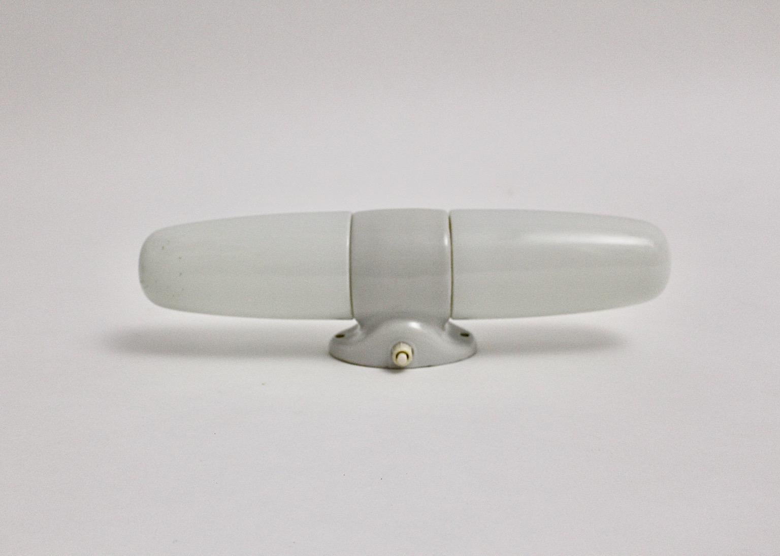 Mid-Century Modern Bauhaus Vintage White Ceramic Glass Sconce Wilhelm Wagenfeld, 1950s, Germany