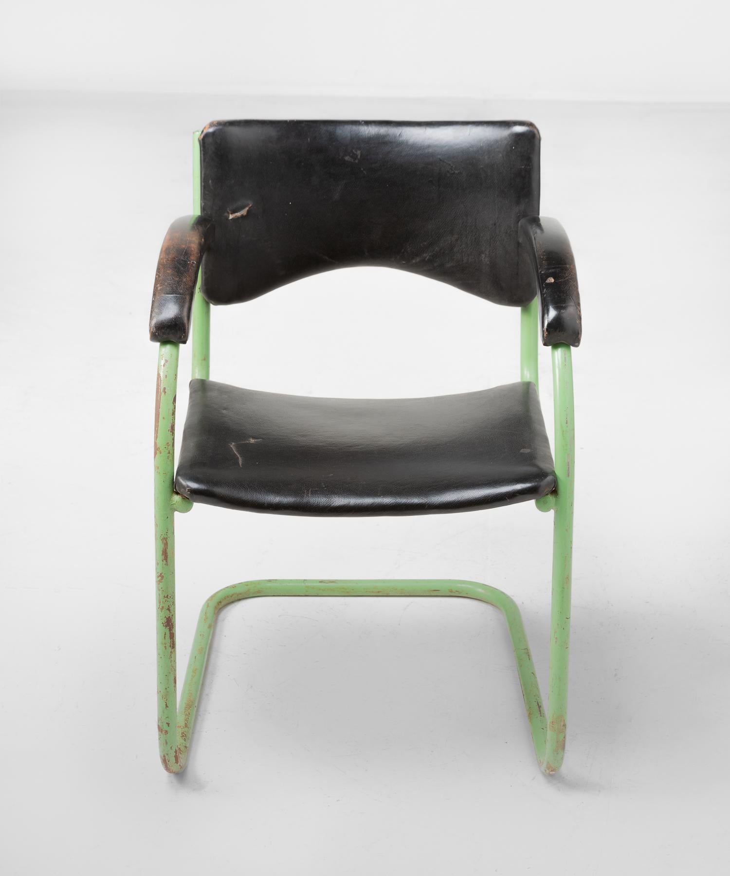 Bauhaus Vinyl-Leather and Metal Armchair, circa 1930 In Good Condition In Culver City, CA