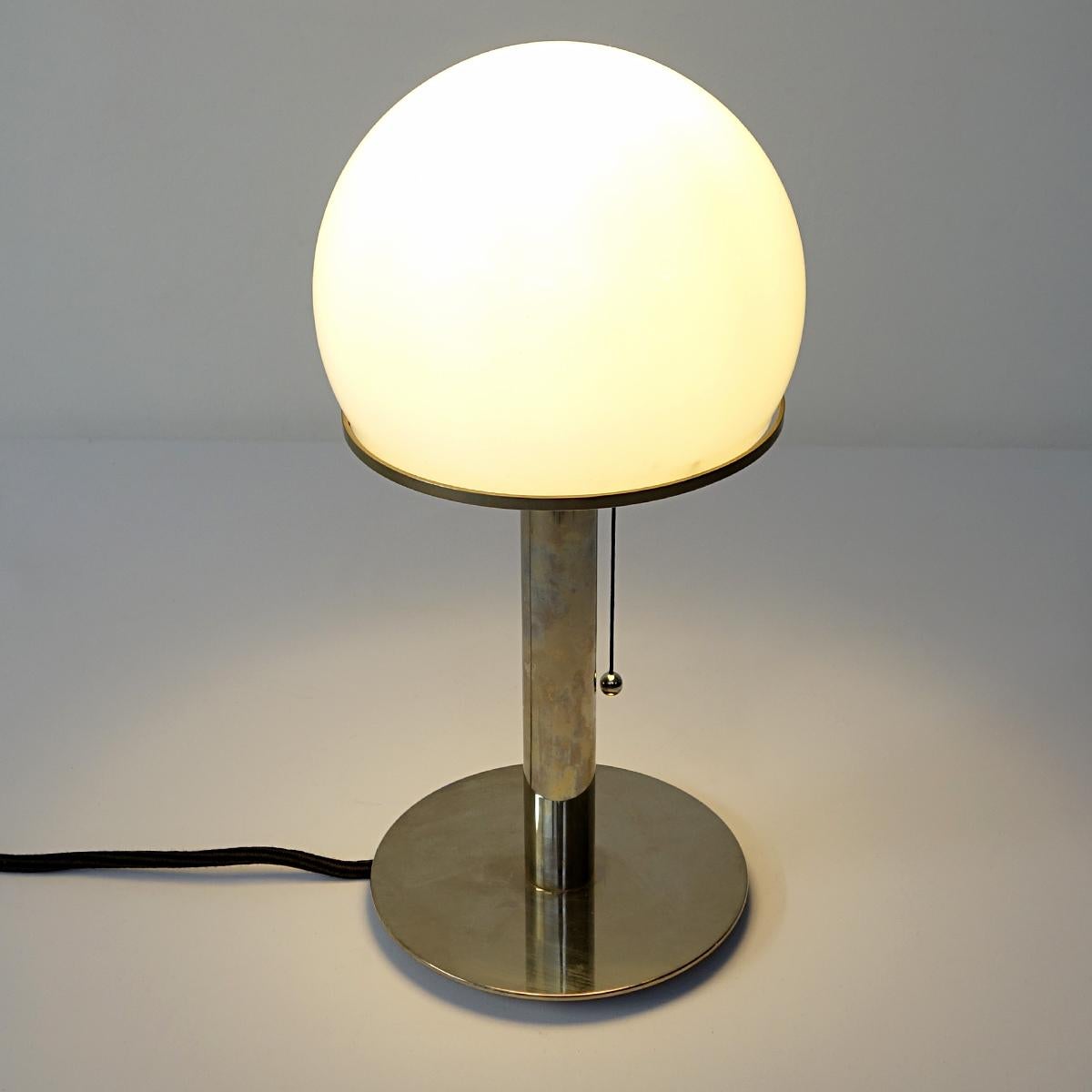 Opaline Glass Bauhaus Wa 24 Table Lamp Designed by Wilhelm Wagenfeld for Tecnolumen