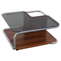 Bauhaus Walnut & Glass Trolley Coffee Table, 1970s