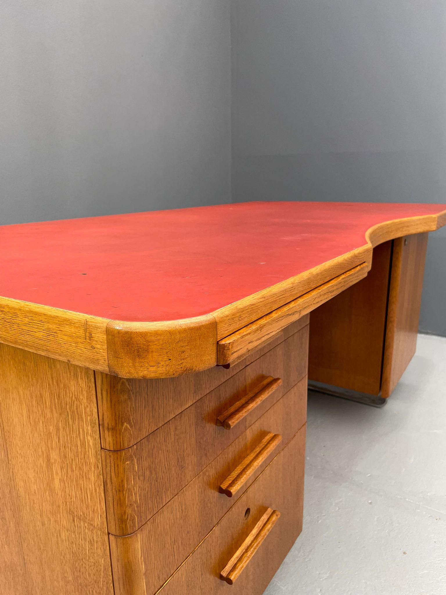 Bauhaus Walnut Writing Desk with Red Top For Sale 7