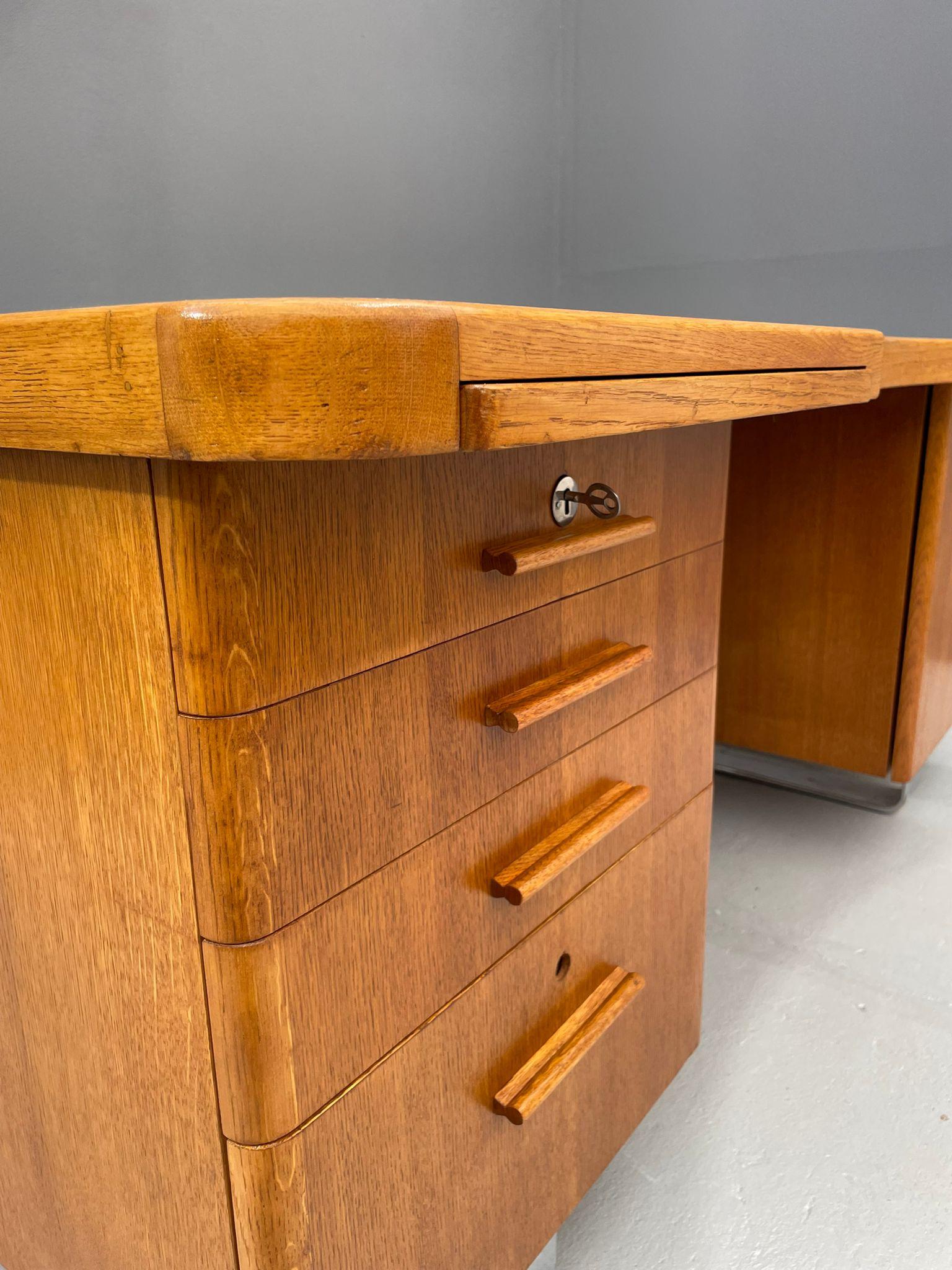 Bauhaus Walnut Writing Desk with Red Top For Sale 8