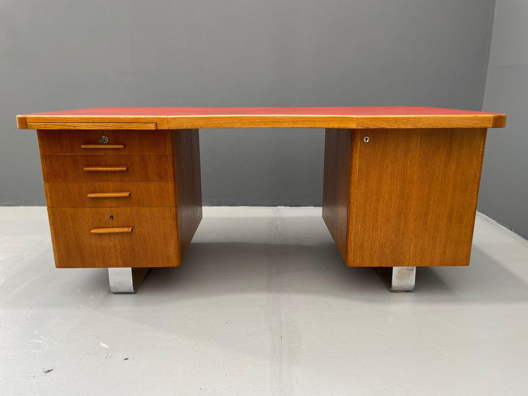 Bauhaus Walnut Writing Desk with Red Top For Sale 10