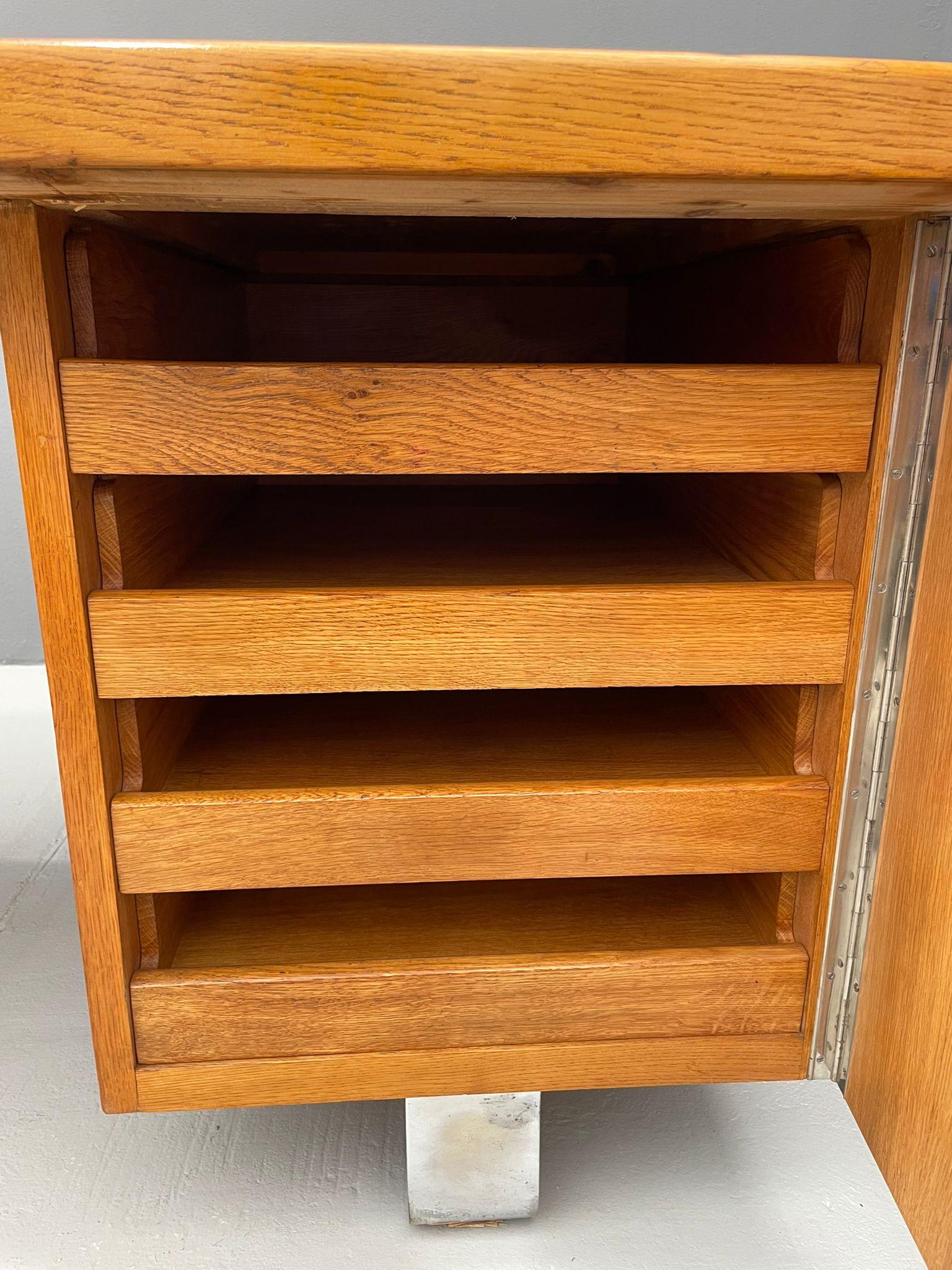 French Bauhaus Walnut Writing Desk with Red Top For Sale